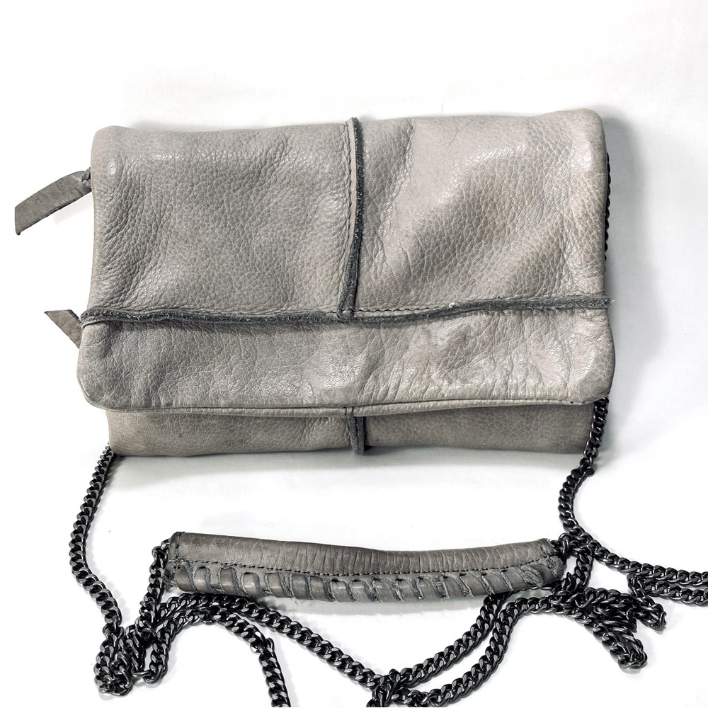 Cut N' Paste Slate Gray Leather Halo Tri Fold Crossbody Clutch Purse